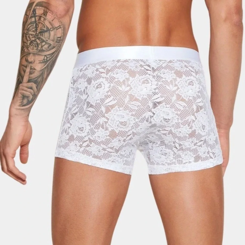 Cosabella Never Say Never Mens White Lace Boxer Briefs Trunks New